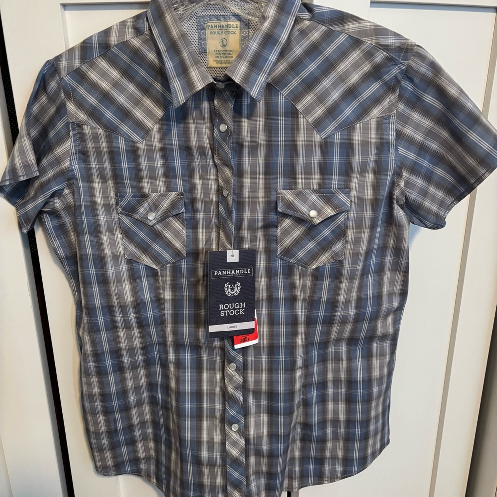 Women’s Blue Plaid Short Sleeve Shirt